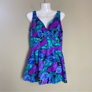 Vintage Jantzen Patterned Skirted Swimsuit Sz 16